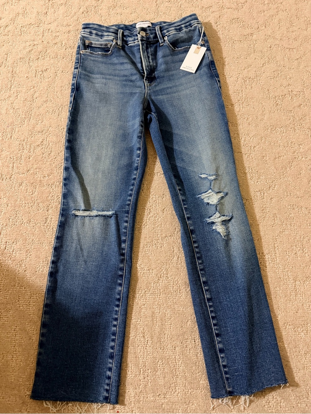 Good American Women's Blue Distressed Straight-Leg Jeans